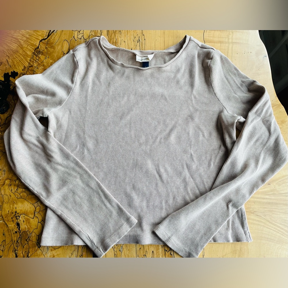 Universal Thread Light Taupe Ribbed Long Sleeve Top